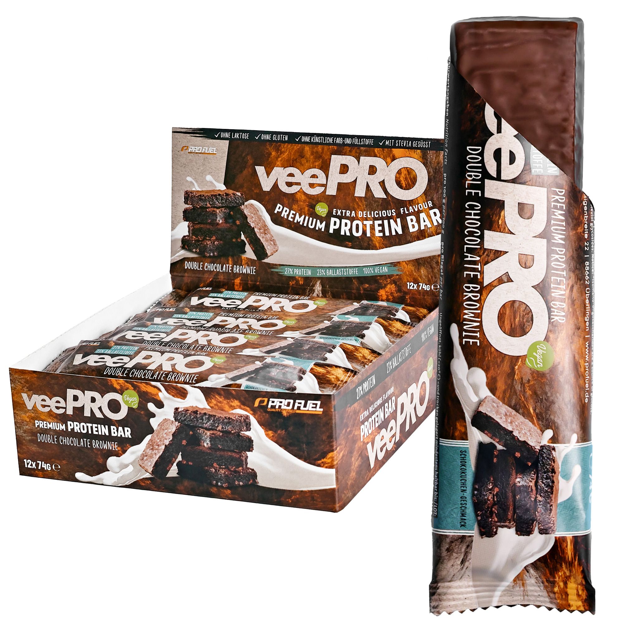ProFuel - veePRO Proteinriegel - Double Chocolate Brownie - 27% Protein, ballaststoffreich & vegan