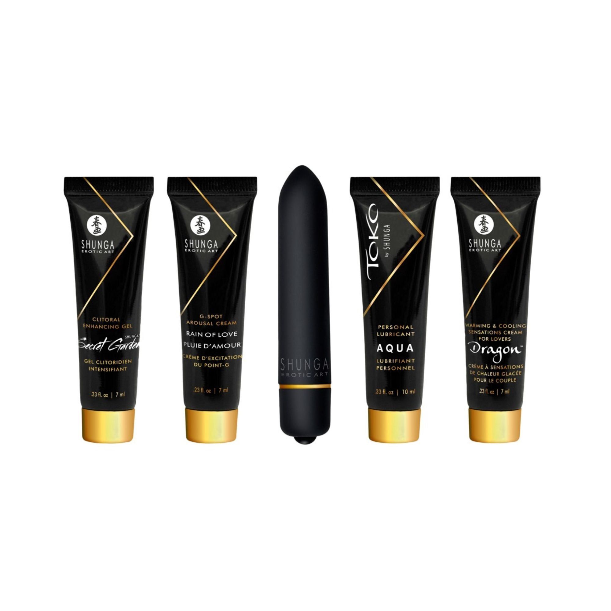 Luxus-Set mit Vibrator, Gleitgel, Stimulationscreme | 5-teilig | Shunga