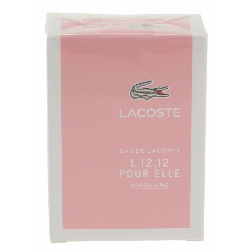Verpackung von Lacoste Eau de Lacoste L.12.12 pour Elle Sparkling. Rosa mit Logo.
