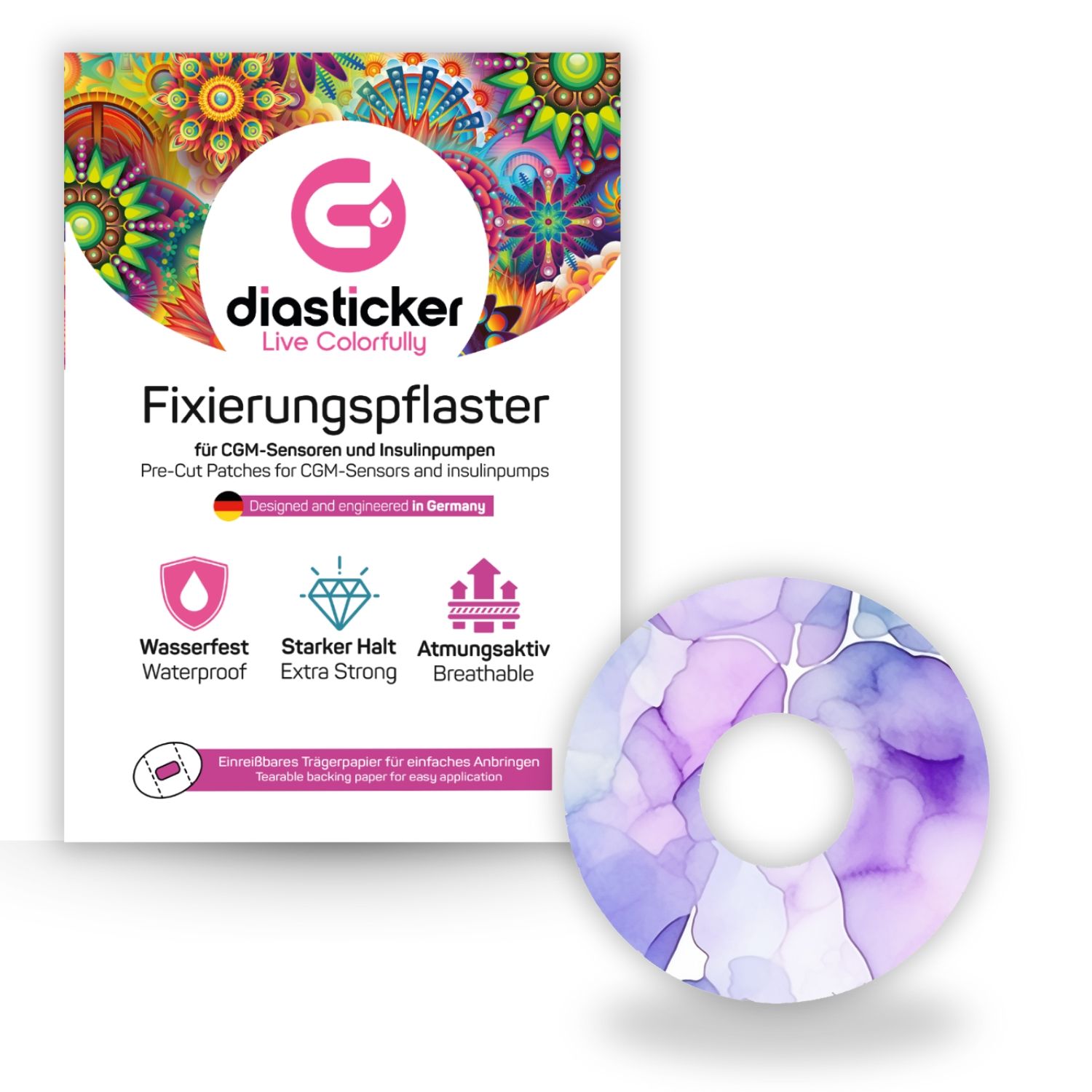 Diasticker® FreeStyle Libre 3 / 3 Plus Fixiertapes "Lilac Breeze"