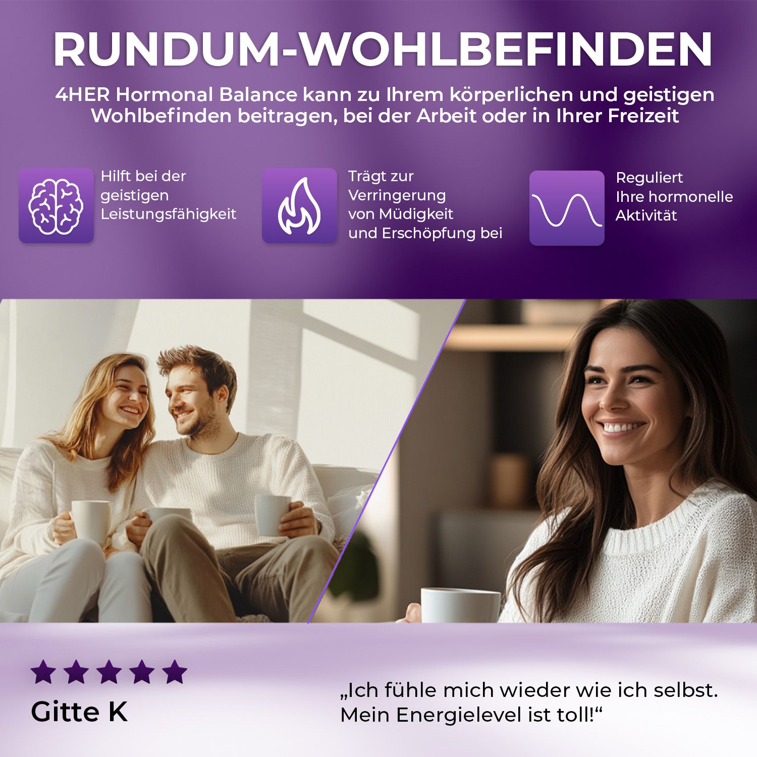 4HER Hormonal Balance - Hormon Balance Frauen - mit Vitamin B6, Selen & Eisen