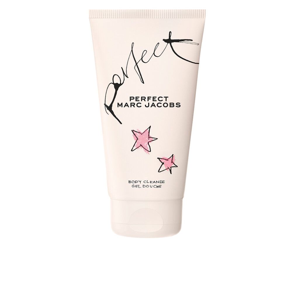Creme Tube mit Aufschrift "Perfect Marc Jacobs". Rosa Sterne und Schriftzug. "Body Cleanser Gel Douche".