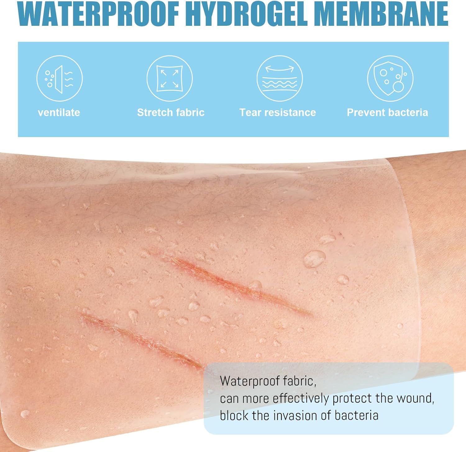 Wasserdichte Hydrogel-Membran. Zeigt Eigenschaften: atmungsaktiv, dehnbar, reißfest, antibakteriell.