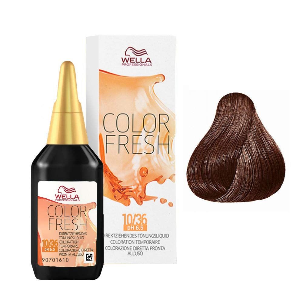 Wella Color Fresh Flasche und Haarsträhne. Verpackung mit Schriftzug Color Fresh.