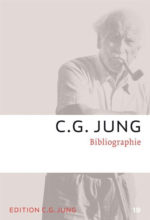 Buchcover: C.G. Jung, Bibliographie. Schwarz-weiße Abbildung von C.G. Jung. Roter Schriftzug 'Bibliographie'.