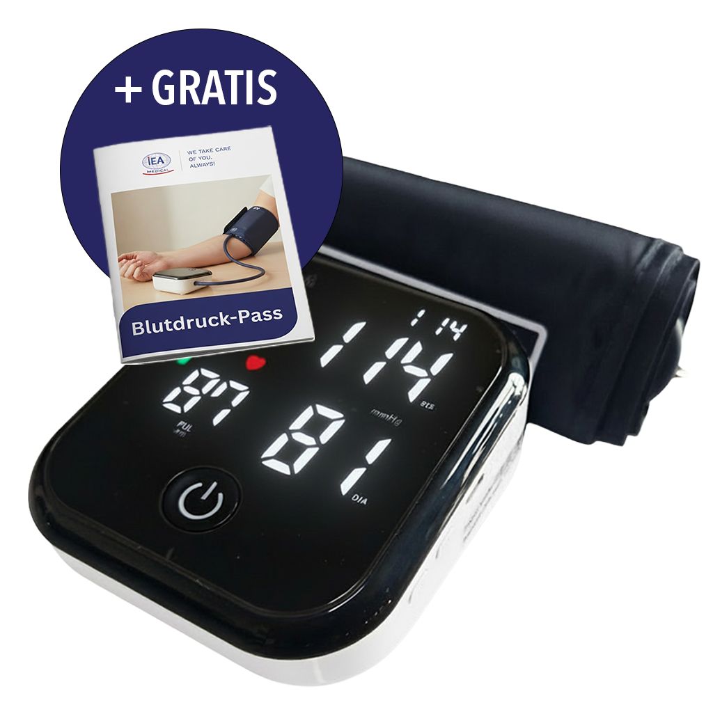 Oberarm-Blutdruckmessgerät mit Manschette, Blutdruck-Pass und + GRATIS Aufkleber.