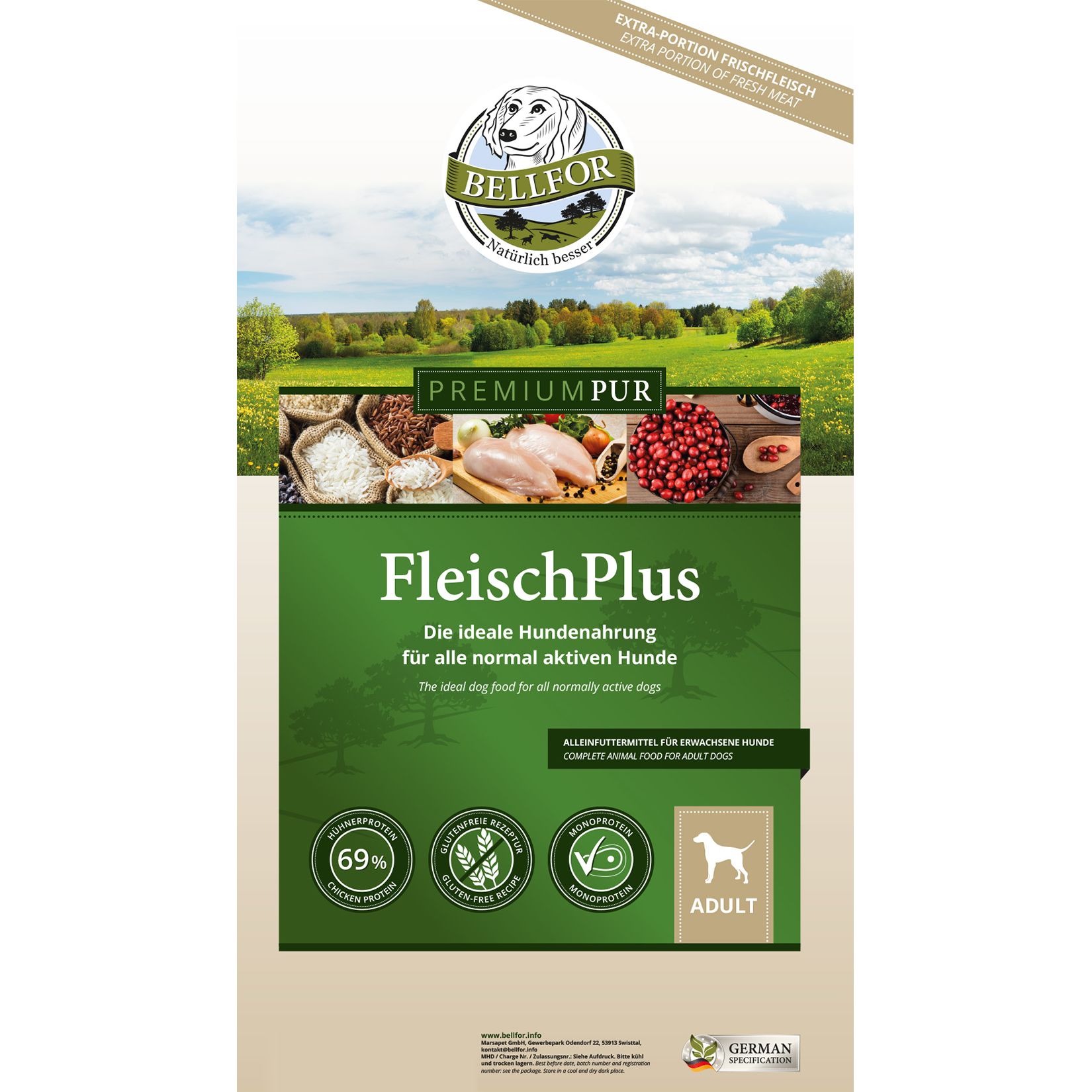 Bellfor Glutenfrei Hundefutter mit hohem fleischanteil - PREMIUM PUR FleischPlus