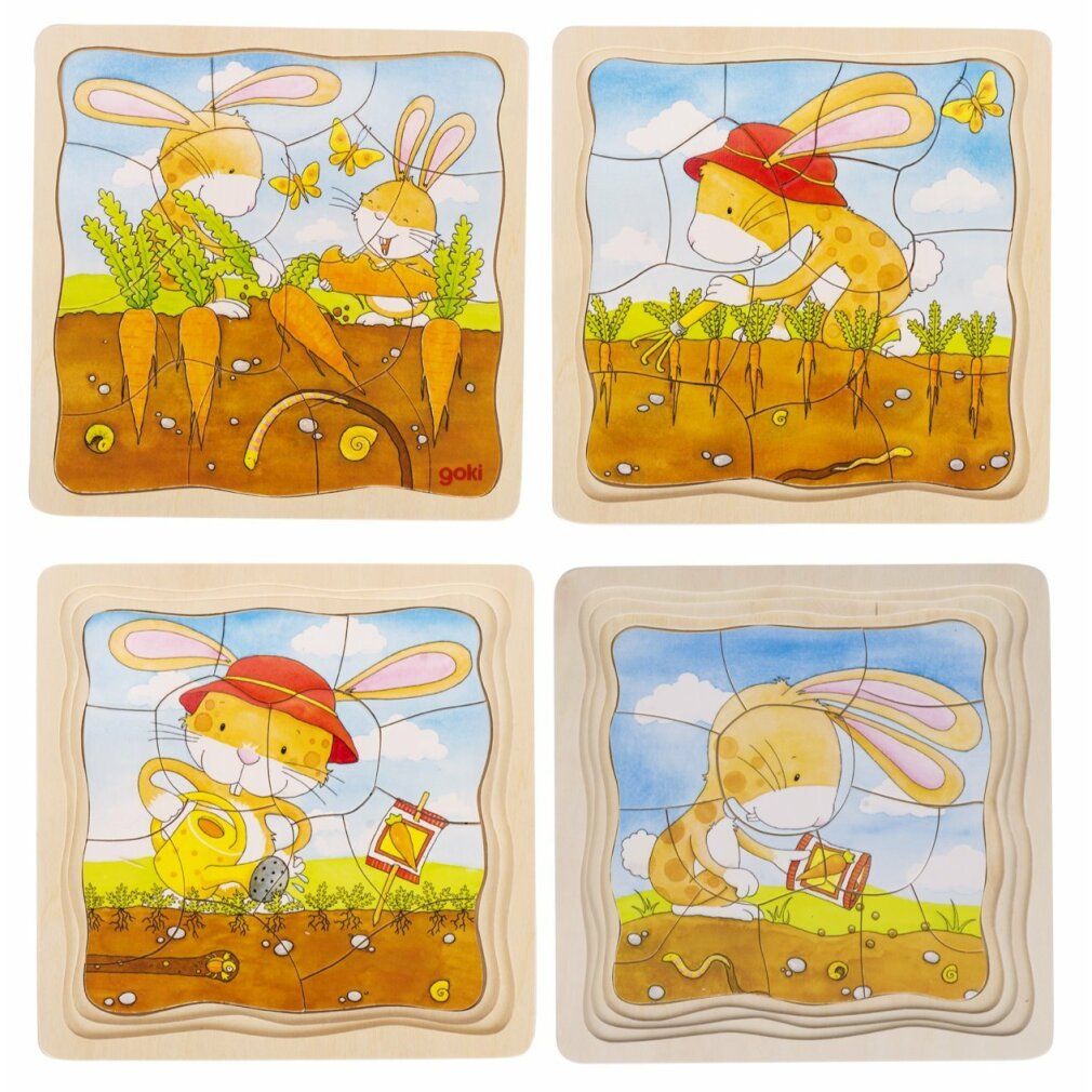 Puzzle a strati in legno Goki - Gemüsegarten, 53 pezzi.
