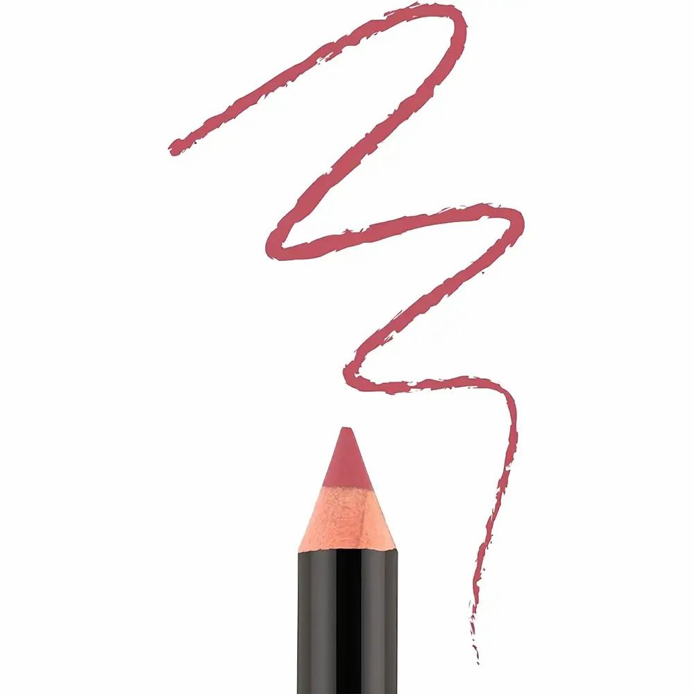 Nahaufnahme eines Lippenstifts. Stiftspitze und Farbabstrich in Heatherberry-Farbe auf weißem Hintergrund.
