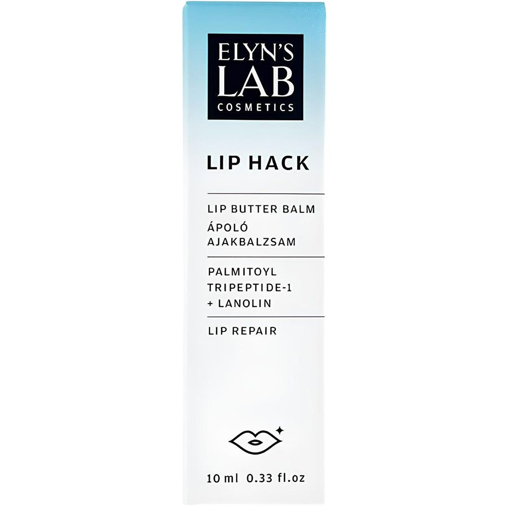 Verpackung des ELYN'S LAB Lip Hack Lippenbalsams mit Produktinformationen.