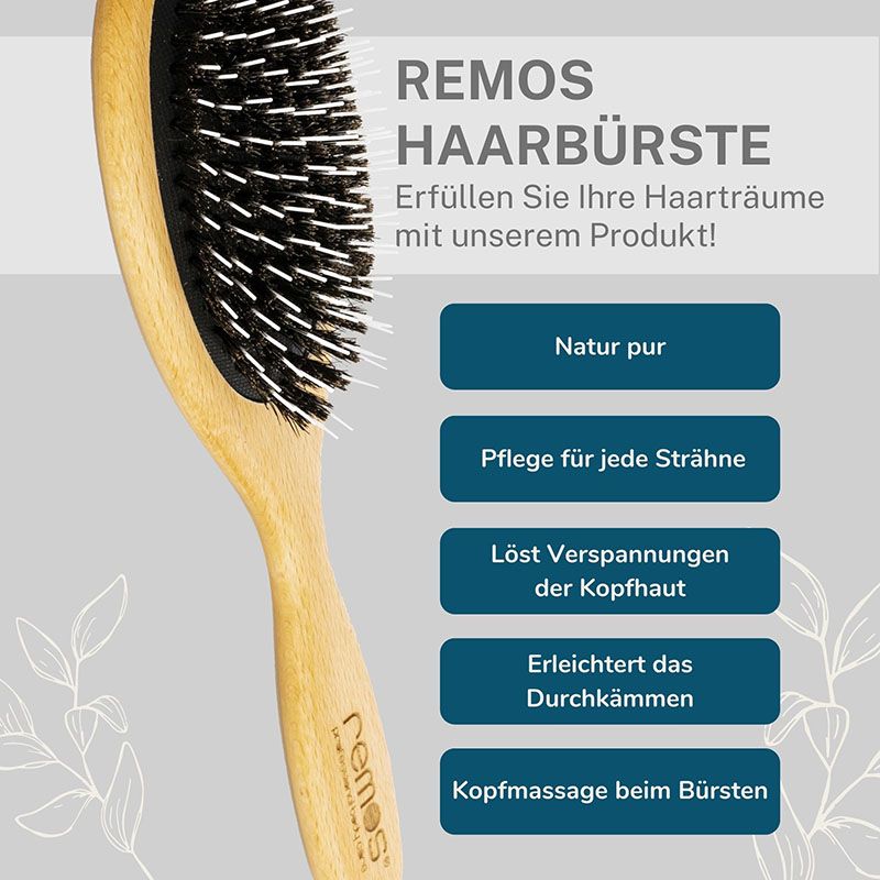 REMOS Haarbürste, oval, aus Wildschweinborste