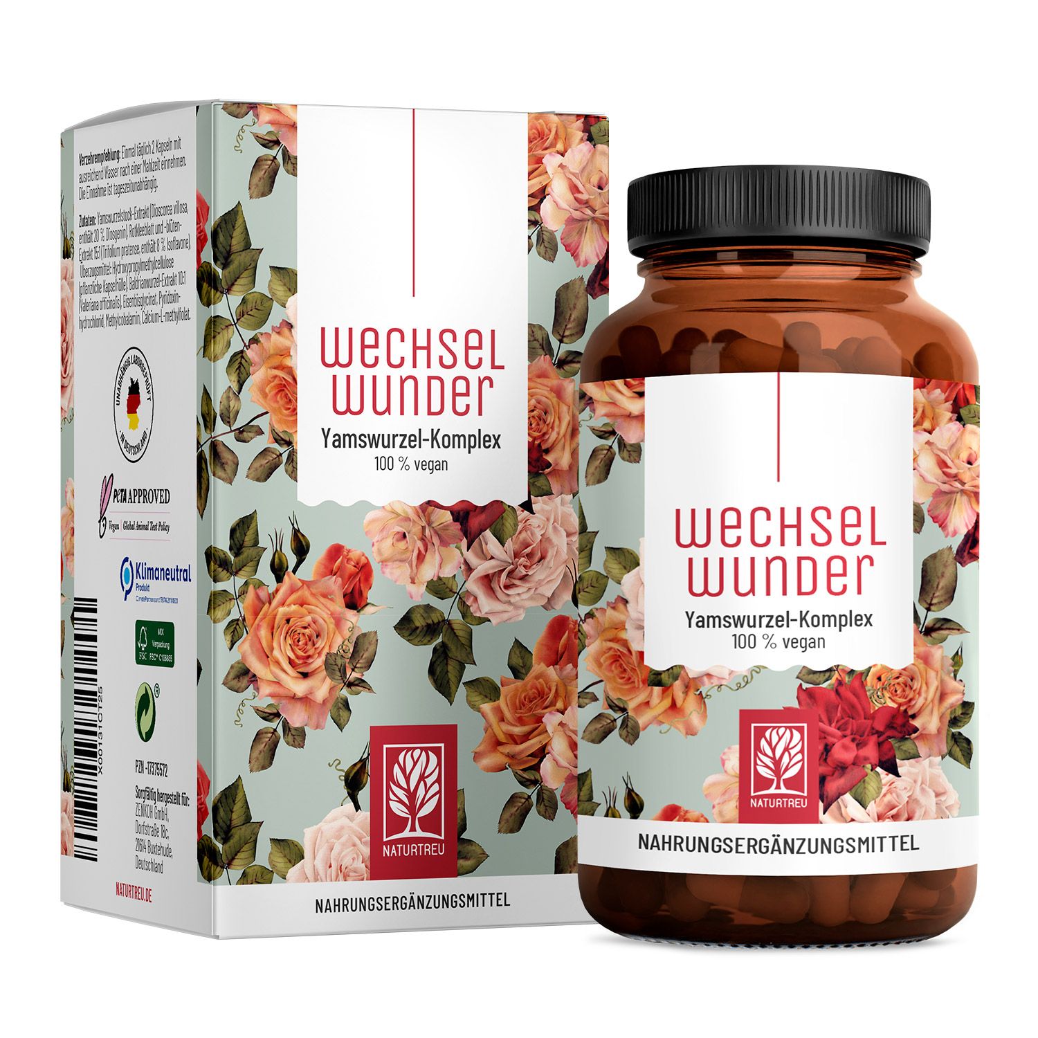 Probiergröße WECHSELWUNDER Small: Wechseljahre Komplex Yamswurzel + Rotklee - 60 Kapseln NATURTREU®