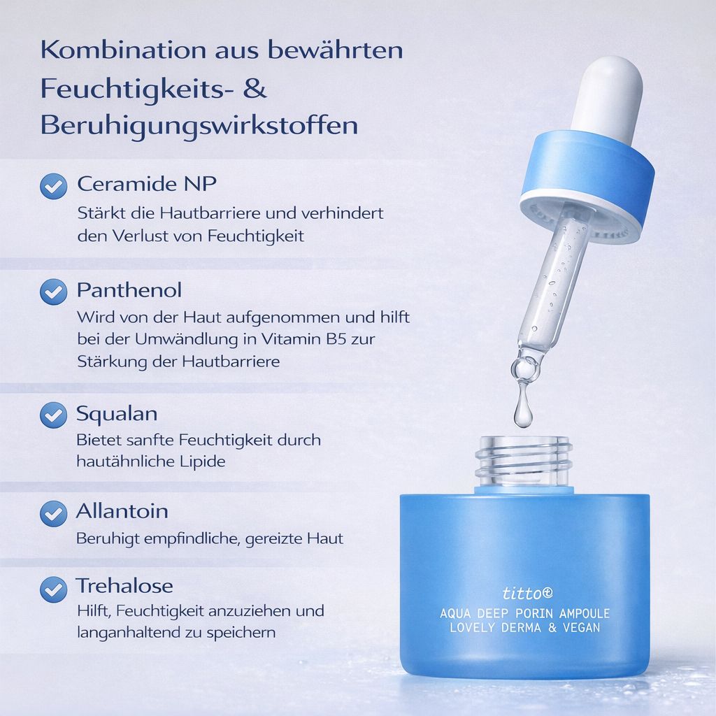 TITTO Aqua Deep Porin Ampoule-Intensiv feuchtigkeitsspendendes Serum zur Stärkung der Hautbarriere