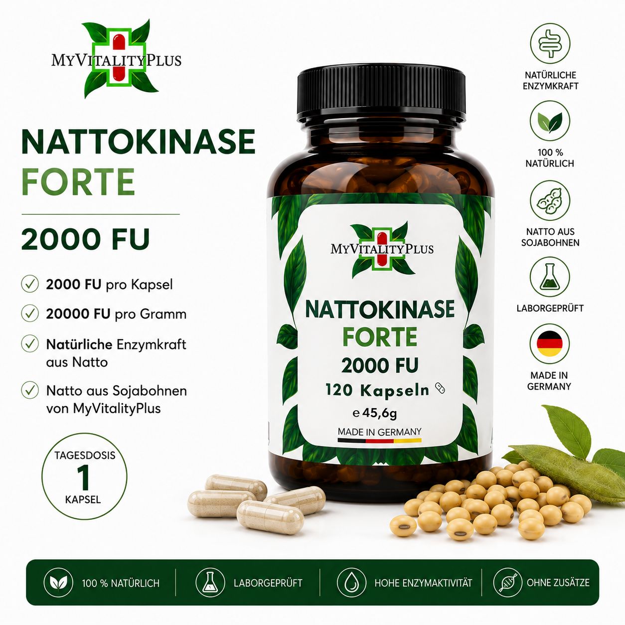 Nattokinase Forte 2.000FU pro Kapsel | Hochdosiert | natürliches Natto | Myvitalityplus