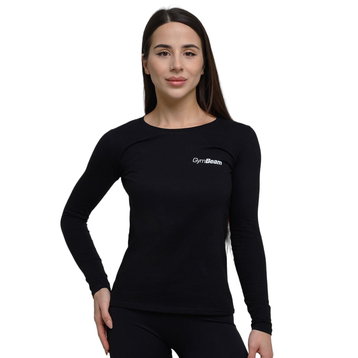 GymBeam Damen Langarm-T-Shirt Slim mit Rundhalsausschnitt in Schwarz 1 St