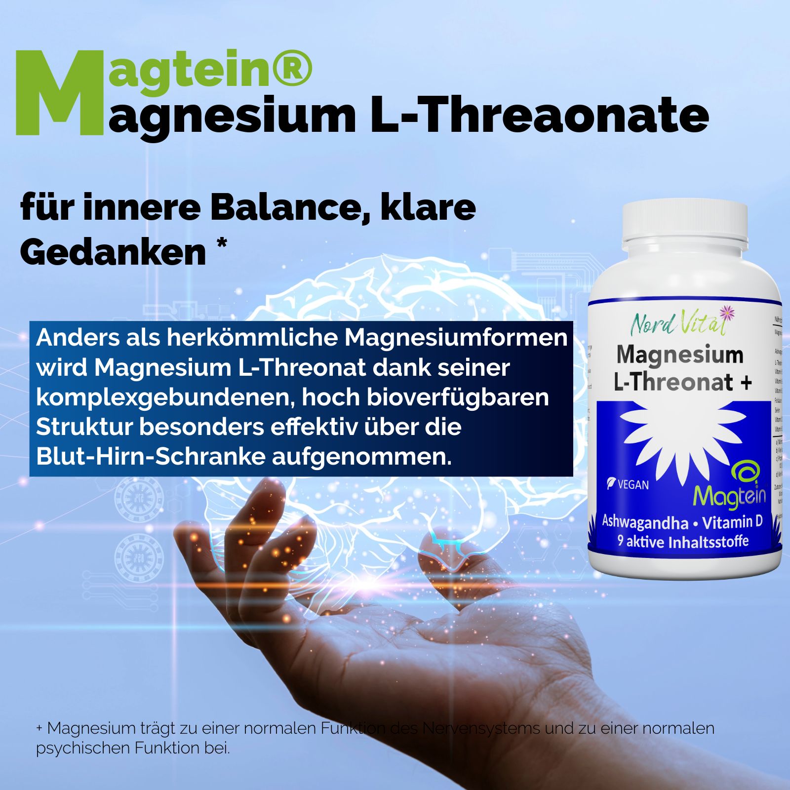 Nord Vital CerebraNova - 2000mg Magtein Magnesium L-Threonat, 600 mg Ashwagandha & Vitamin B Komplex