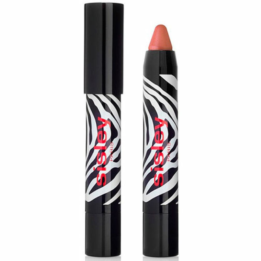 Zwei Lippenstift-Stifte mit schwarzem Deckel. Zebra-Muster und roter Schriftzug Sisley. Spitze in Nude-Farbe.