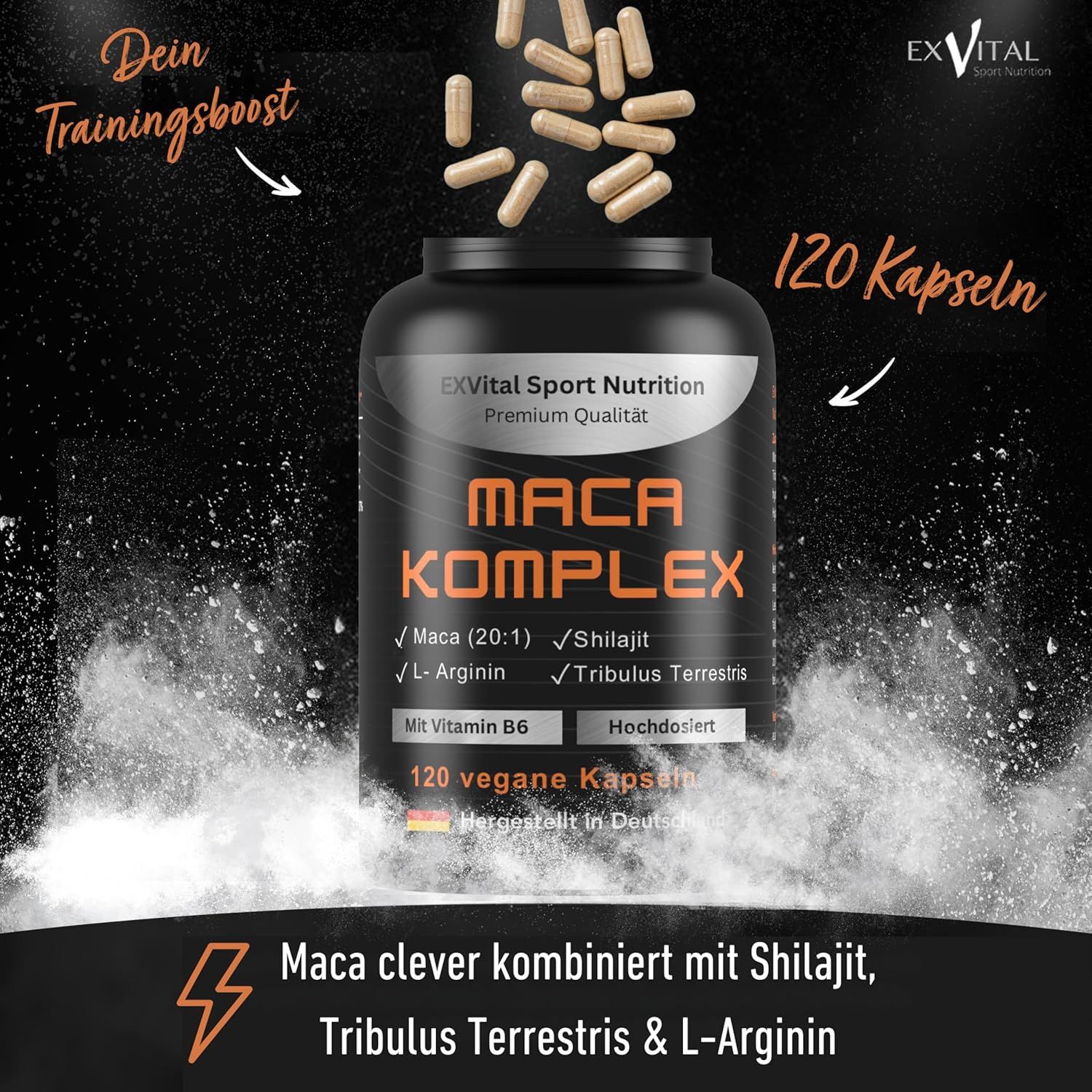 EXVital® Maca Komplex mit Tribulus terrestris, Shilajit, L-Arginin & Vitamin B