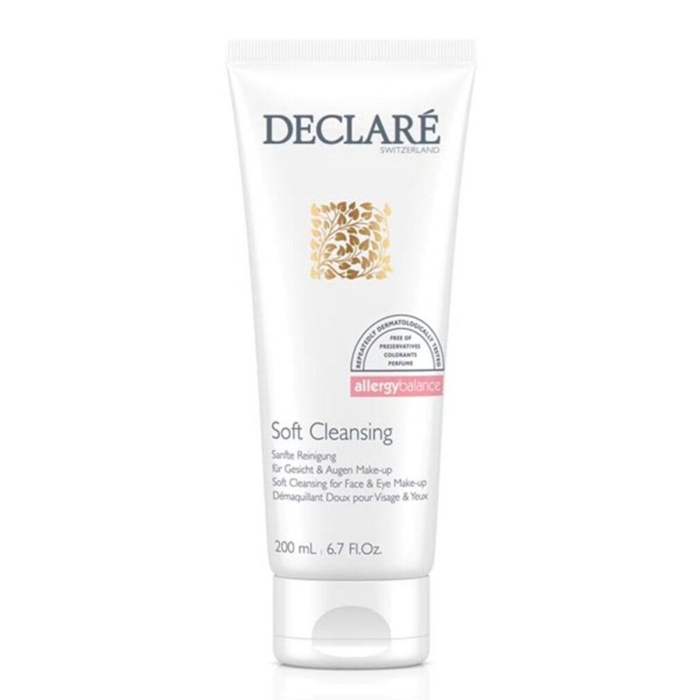 Weiße Tube DECLARÉ Cleansing Gel. Text: Soft Cleansing, Cleansing Gel. Mit Zertifizierung.