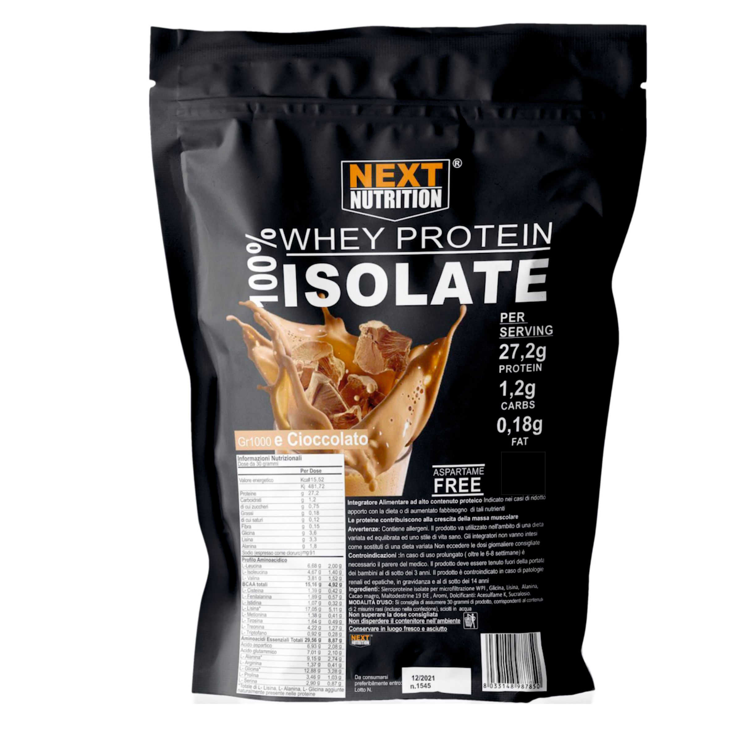 NEXT NUTRITION Proteine in Polvere 100% Whey Protein Isolate Cacao