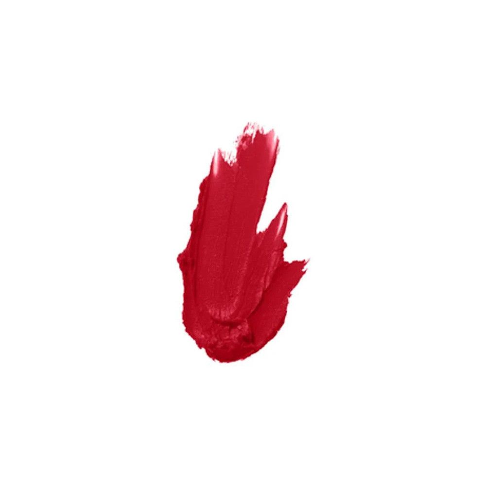 Roter Lippenstift-Abstrich. Farbprobe. Mattes Finish. Auf weißem Hintergrund.