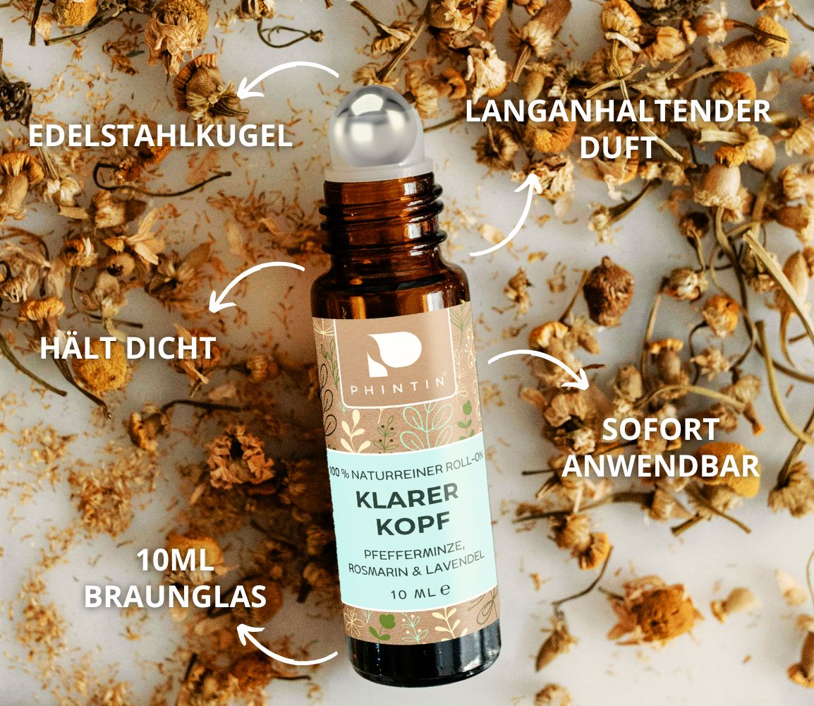 PHINTIN Roll-On Klarer Kopf 1 Duftroller mit ätherische Öle Lavendel, Rosmarin & Pfefferminzöl