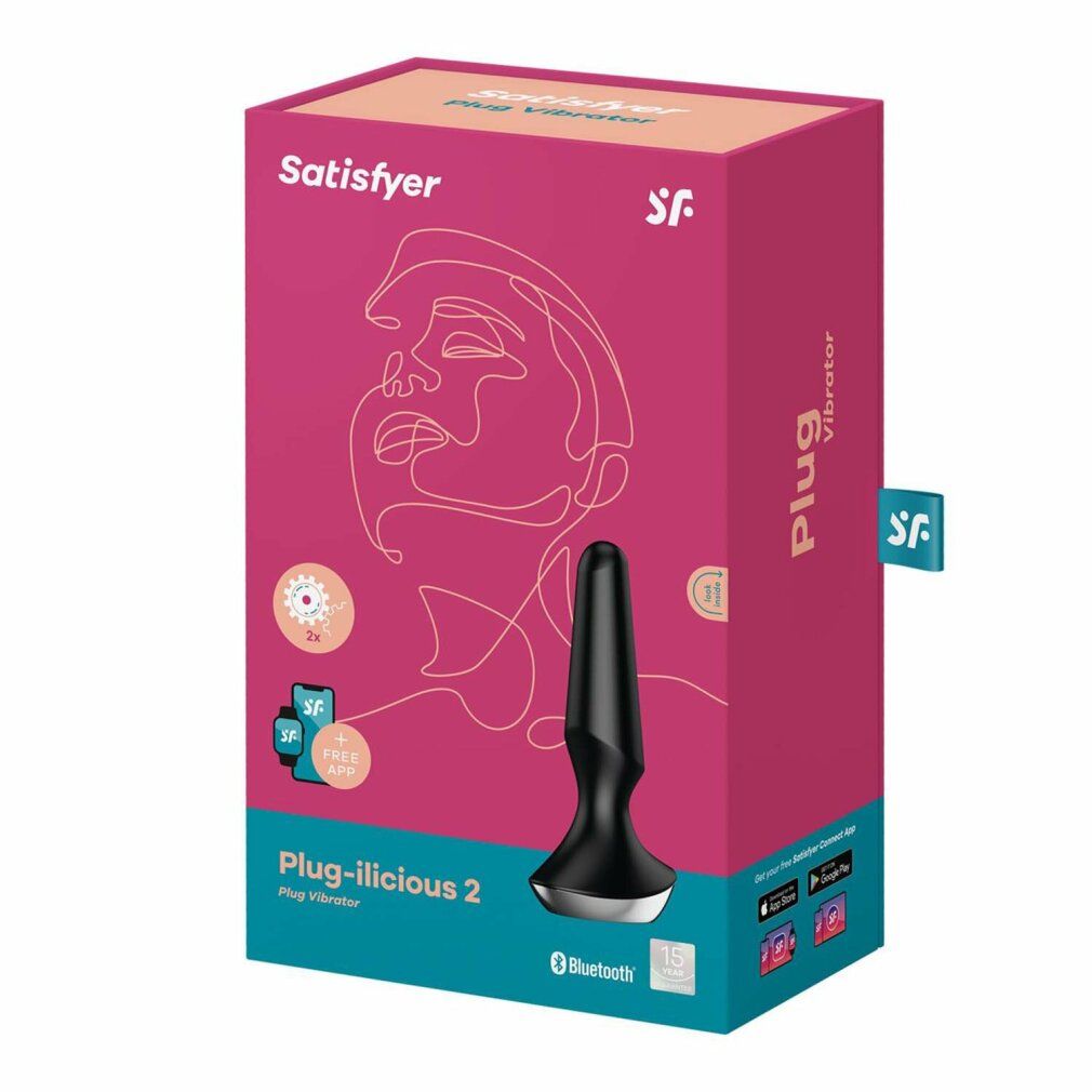 Verpackung mit Analvibrator. Produktname und Logo auf der Verpackung. Schwarzer Vibrator.