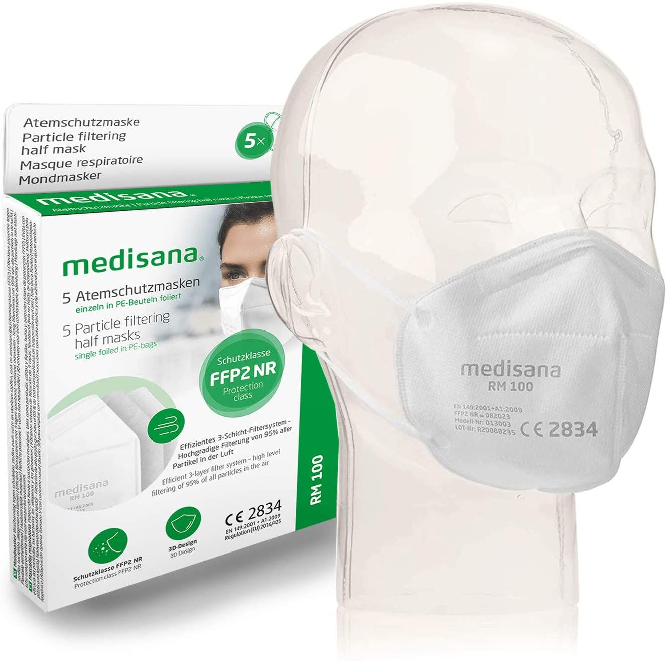 medisana RM 100 FFP2 Atemschutzmaske Staubmaske Atemmaske - 5 Stück