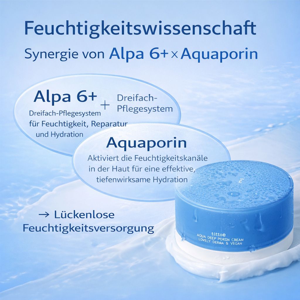 TITTO Aqua Deep Poring Cream Intensive Feuchtigkeitscreme mit Alpa 6+ & Aquaporin-Technologie
