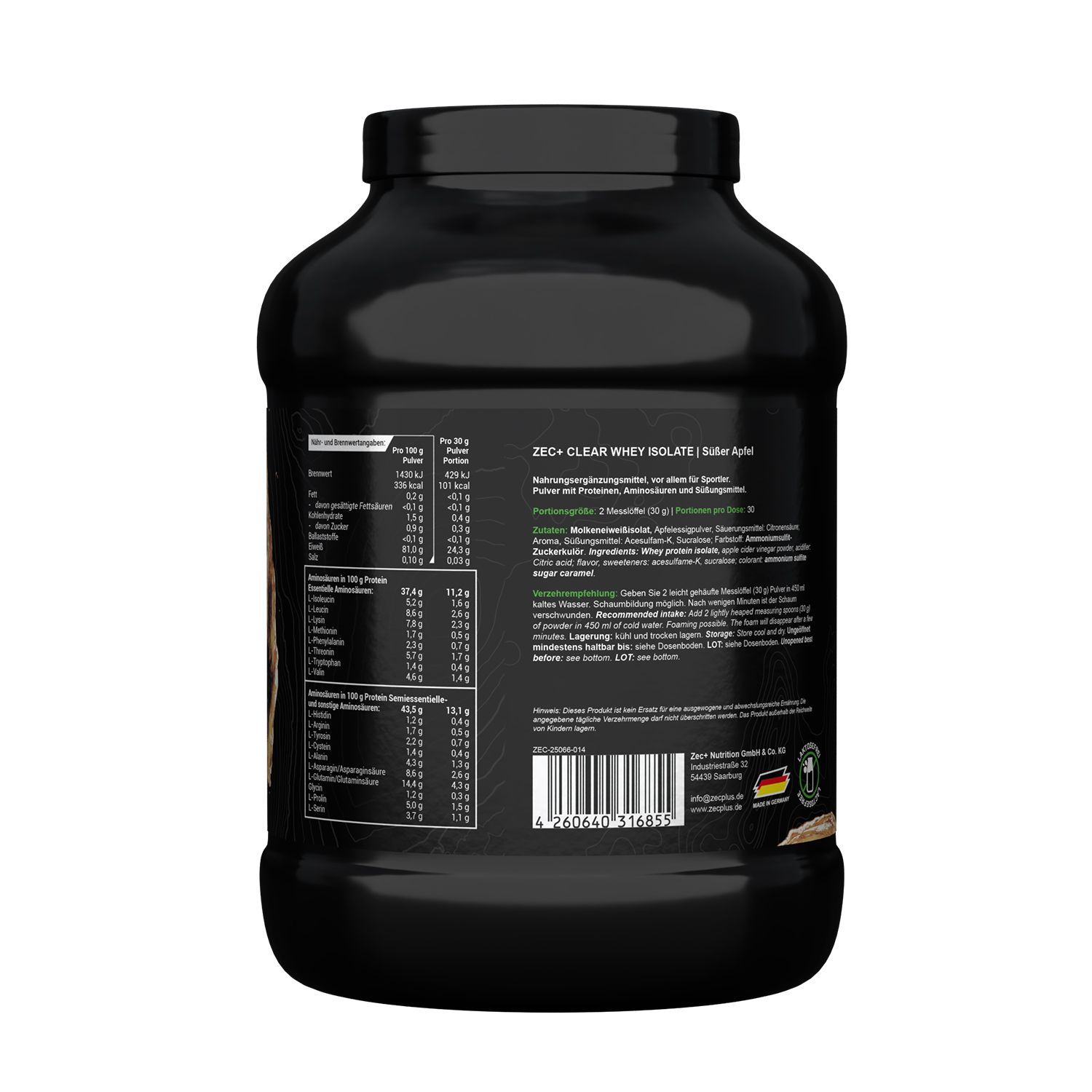 Zec+ Clear Whey Isolate Protein/ Eiweiß Süßer Apfel 900 GR Pulver