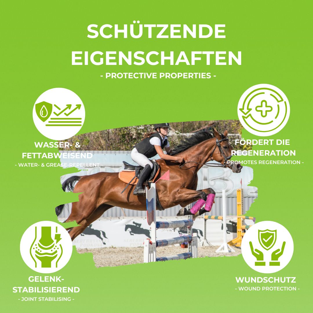 Rolle selbsthaftendes Verbandmaterial mit blauem Hintergrund und schwarzen Pferdeabbildungen.