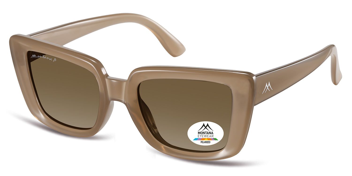 Sonnenbrille mit braunen Gläsern und Rahmen. Montana Eyewear Logo auf dem Glas. Polarisierte Gläser.