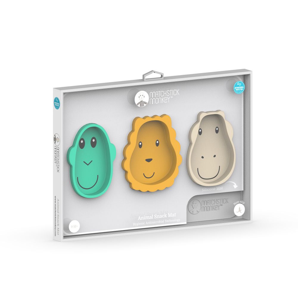 Matchstick Monkey Essenszeit Platzdeck Anti-Rutsch-Matte mit 3 Tellern in Tiermotiven