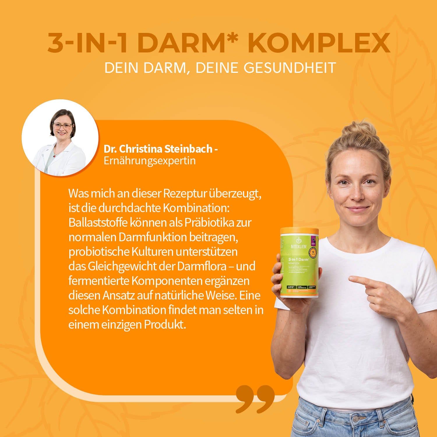 BitterLiebe - 3-in-1 Darm* Komplex - Darmkur Pulver mit 9g Ballaststoffen & Darmbakterien