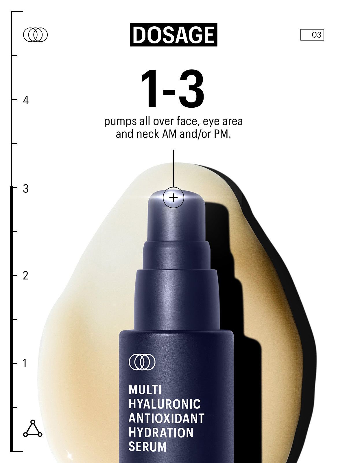 Nahaufnahme einer Flasche mit Pumpe. Aufschrift: Multi Hyaluronic Antioxidant Hydration Serum. Marke: ALLIES OF SKIN.