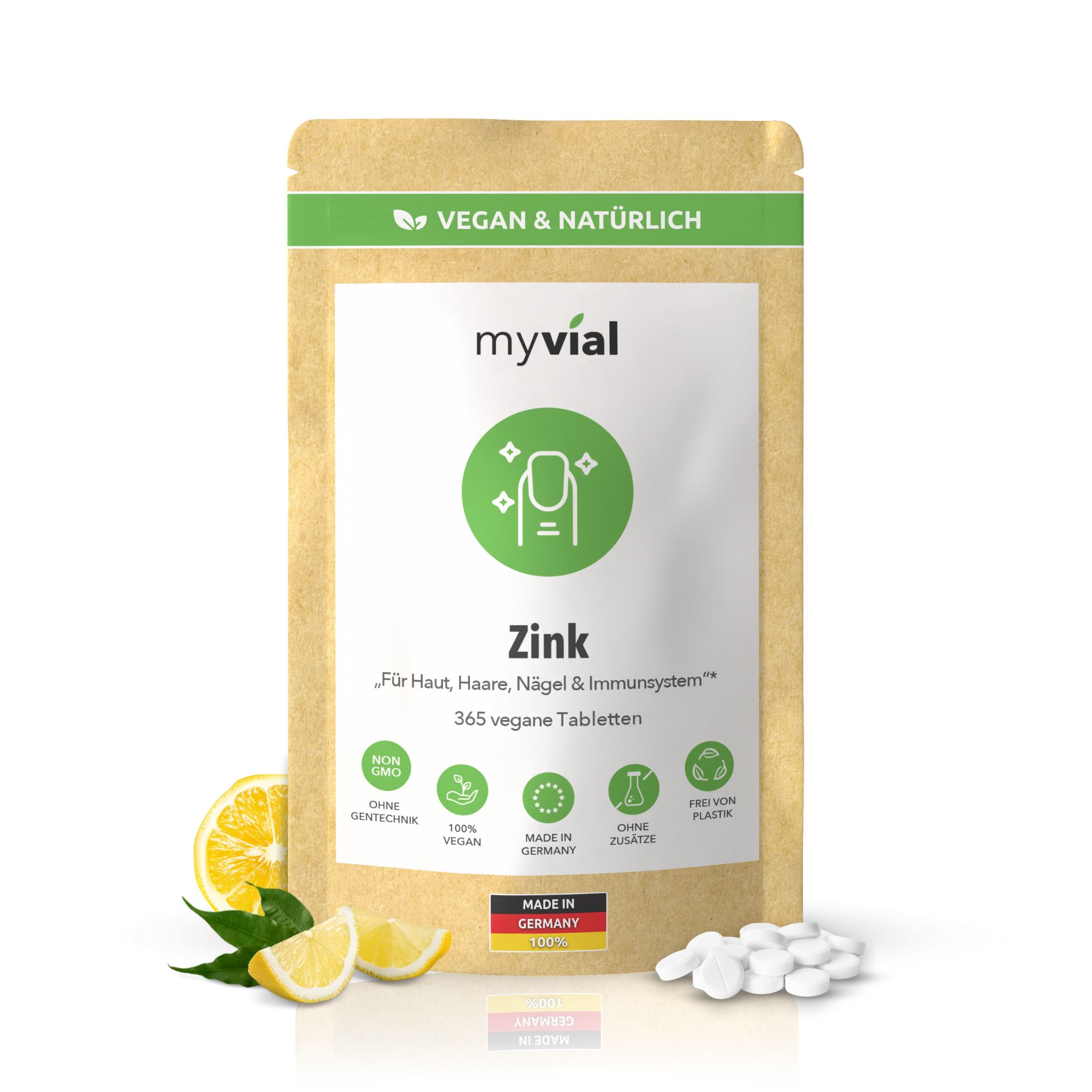 myvial® Zink Tabletten 25 mg hochdosiert - veganes Zinkbisglycinat 365 St