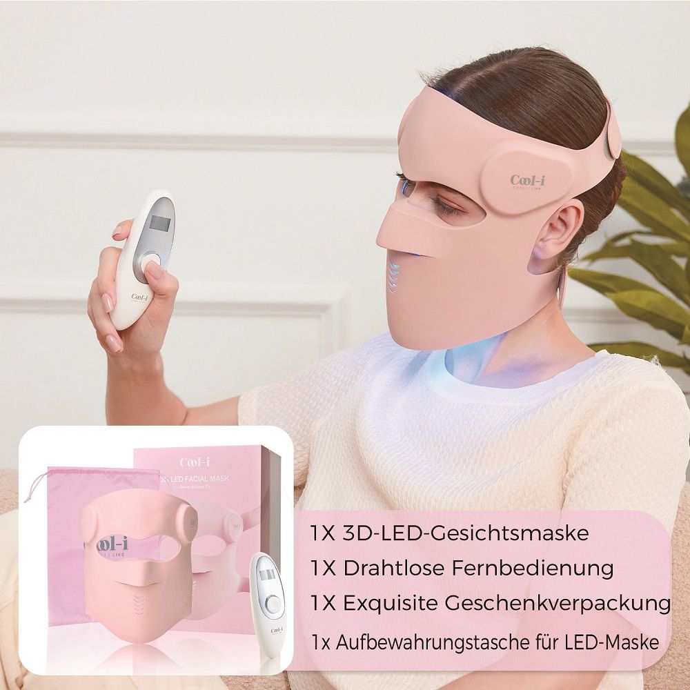 COOL-i 3D LED Gesichtsmaske mit 9 Farben, Kabellos, Infrarot, Silikonmaterial & Fernbedienung