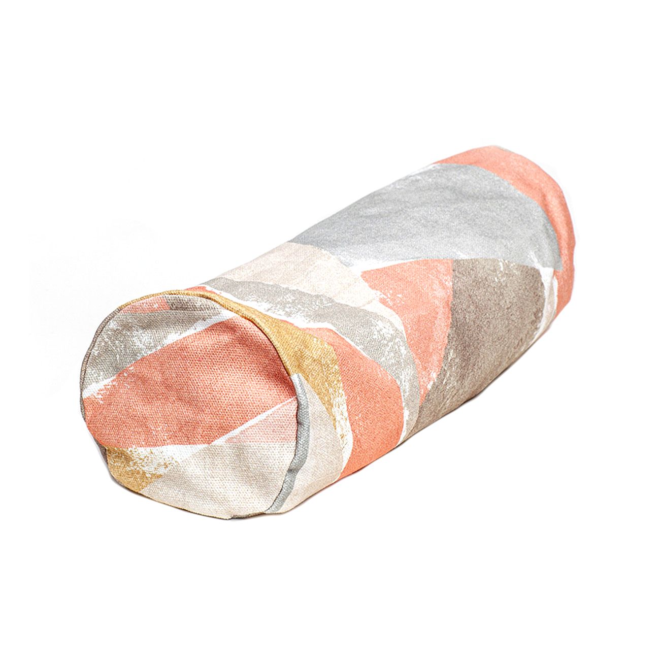 Zylindrisches Yoga-Bolster mit farbenfrohem, abstraktem Muster. Rundes, längliches Kissen für Yoga-Übungen.