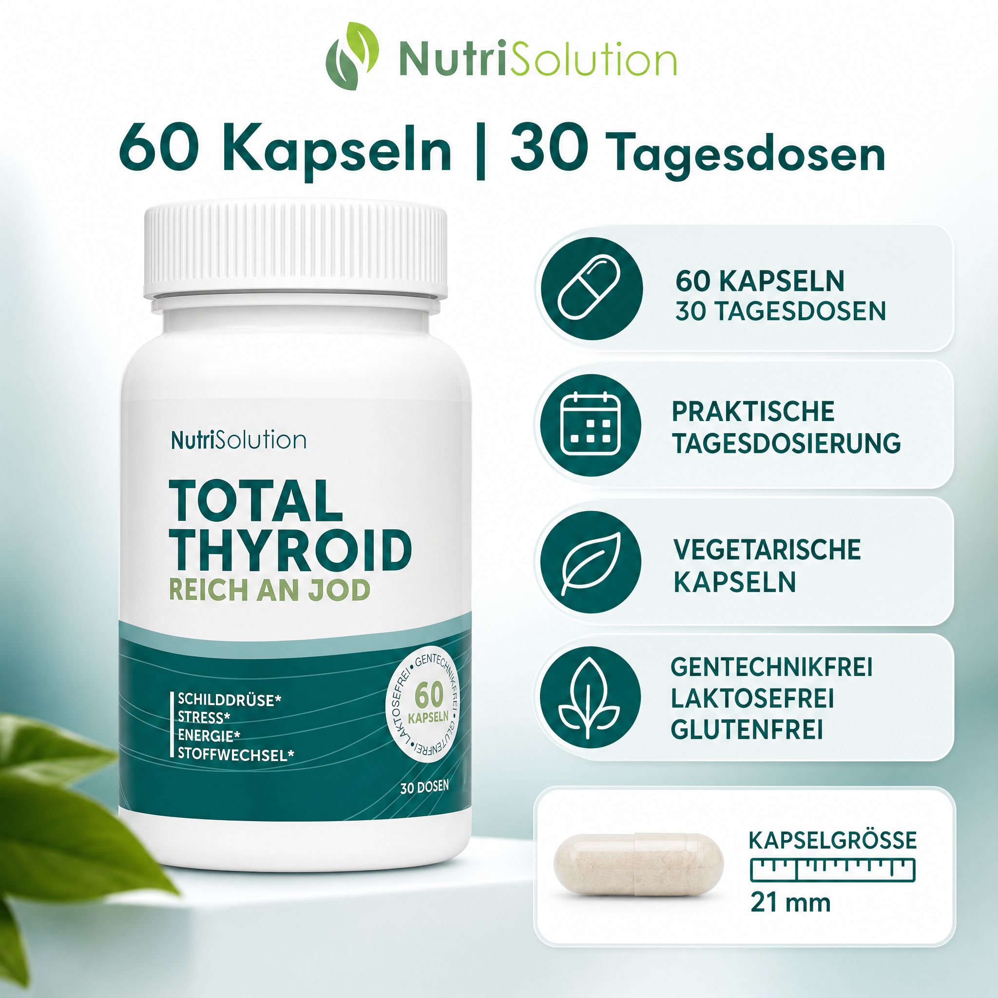 NutriSolution Total Thyroid: 60 Kapseln, vegetarisch, glutenfrei, laktosefrei.