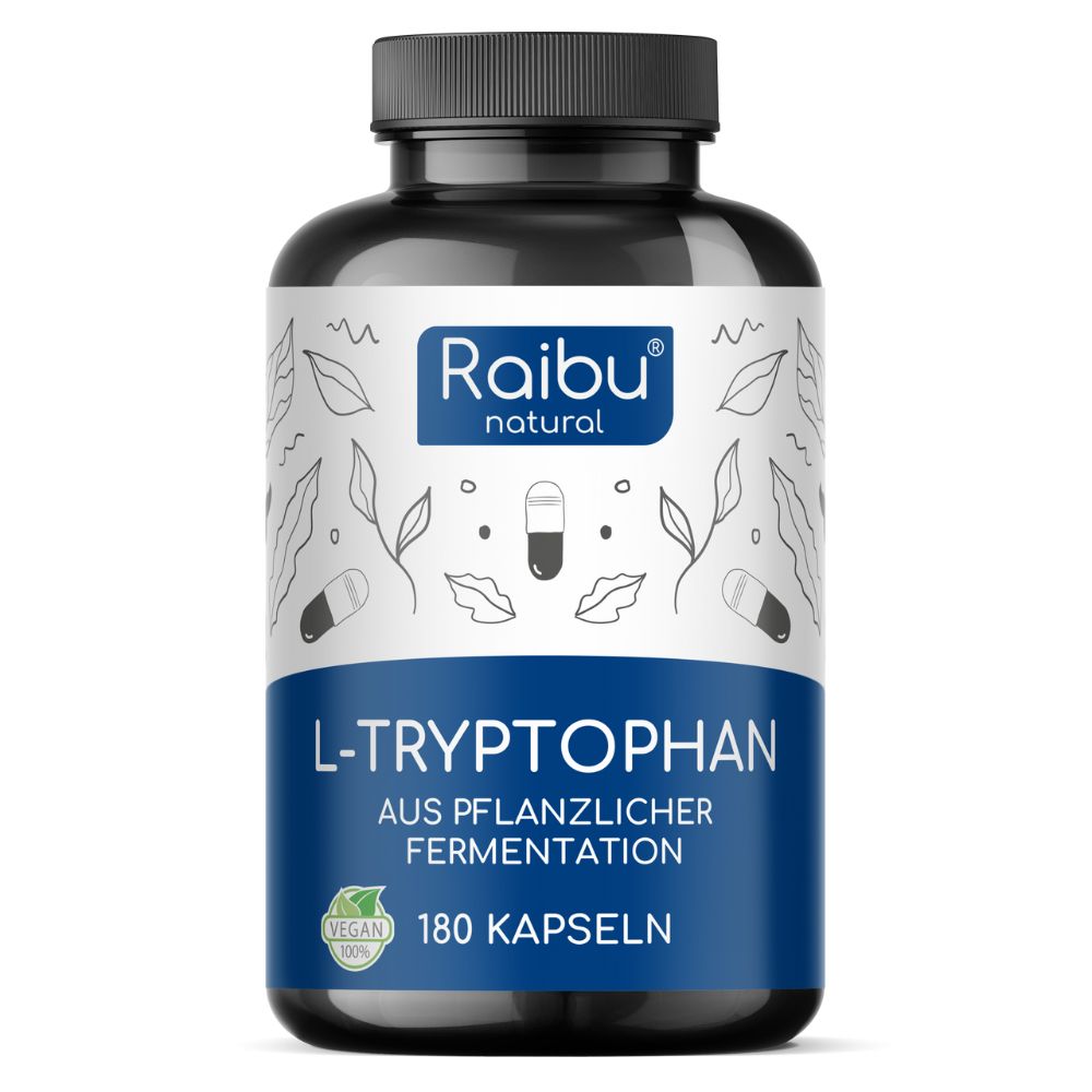 L-Tryptophan Kapseln, 500 mg je Kapsel, Aus Pflanzlicher Fermentation, 180 St - Raibu Kapseln