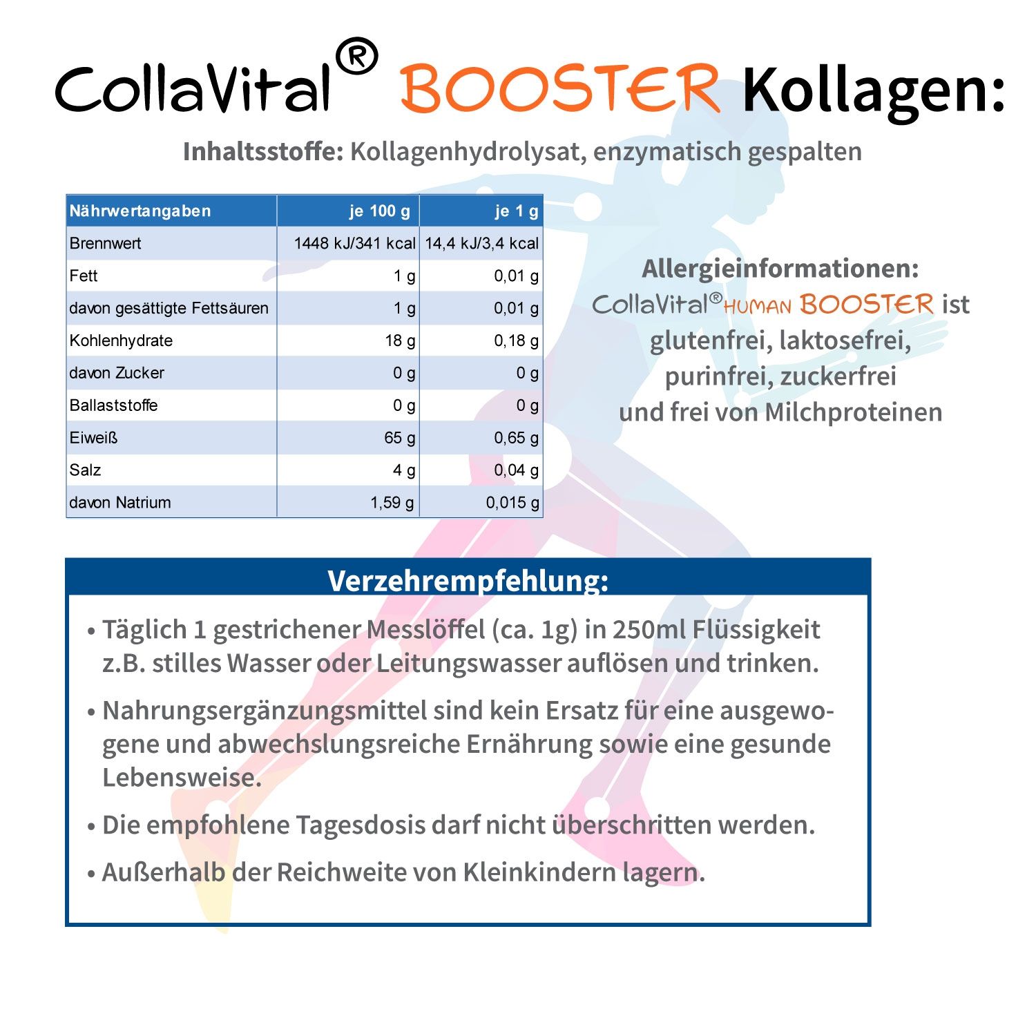 Collavital® Human Booster Collagen Pulver – Bioaktives Kollagen Hydrolysat Typ 2 500 g