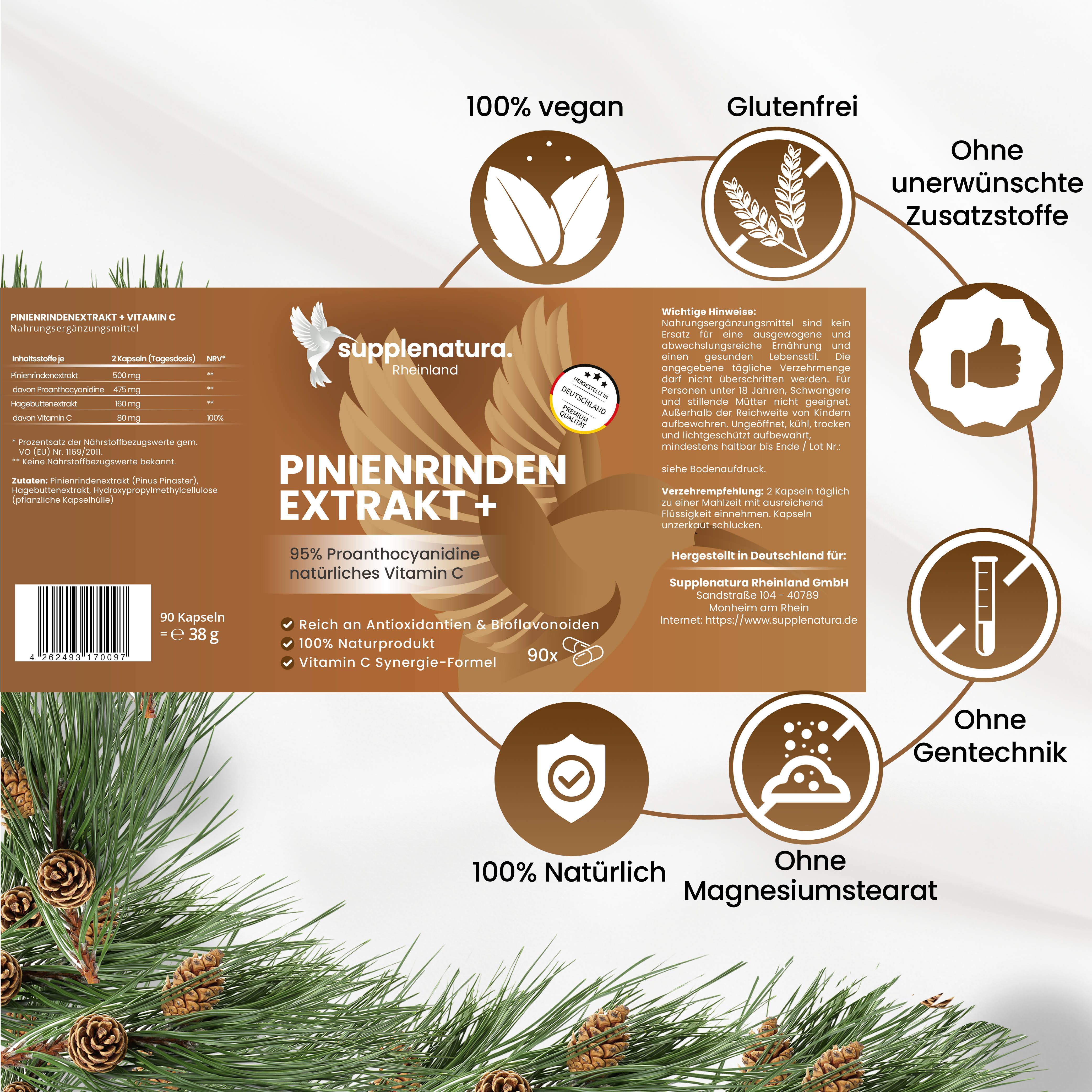Pinienrindenextrakt 95% OPC + Vitamin C aus Hagebutte