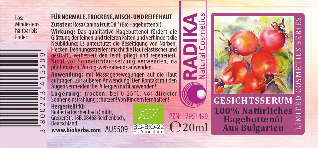100 % Natürliches Hagebuttenöl aus Bulgarien 20 ml PZN 17951490