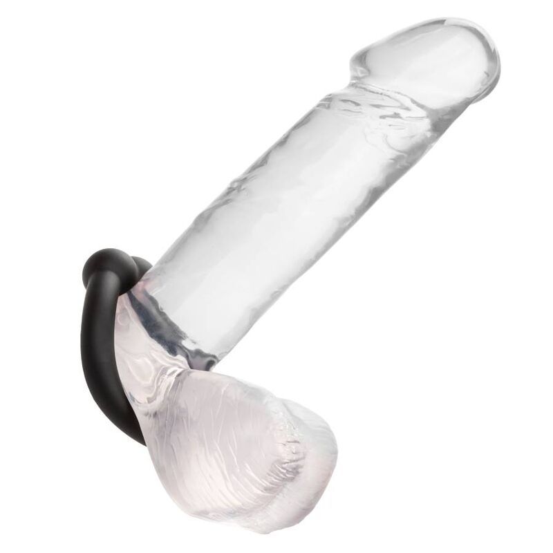 Schwarzer Ring am transparenten Penis. Aus Silikon. Für Intimbereich.