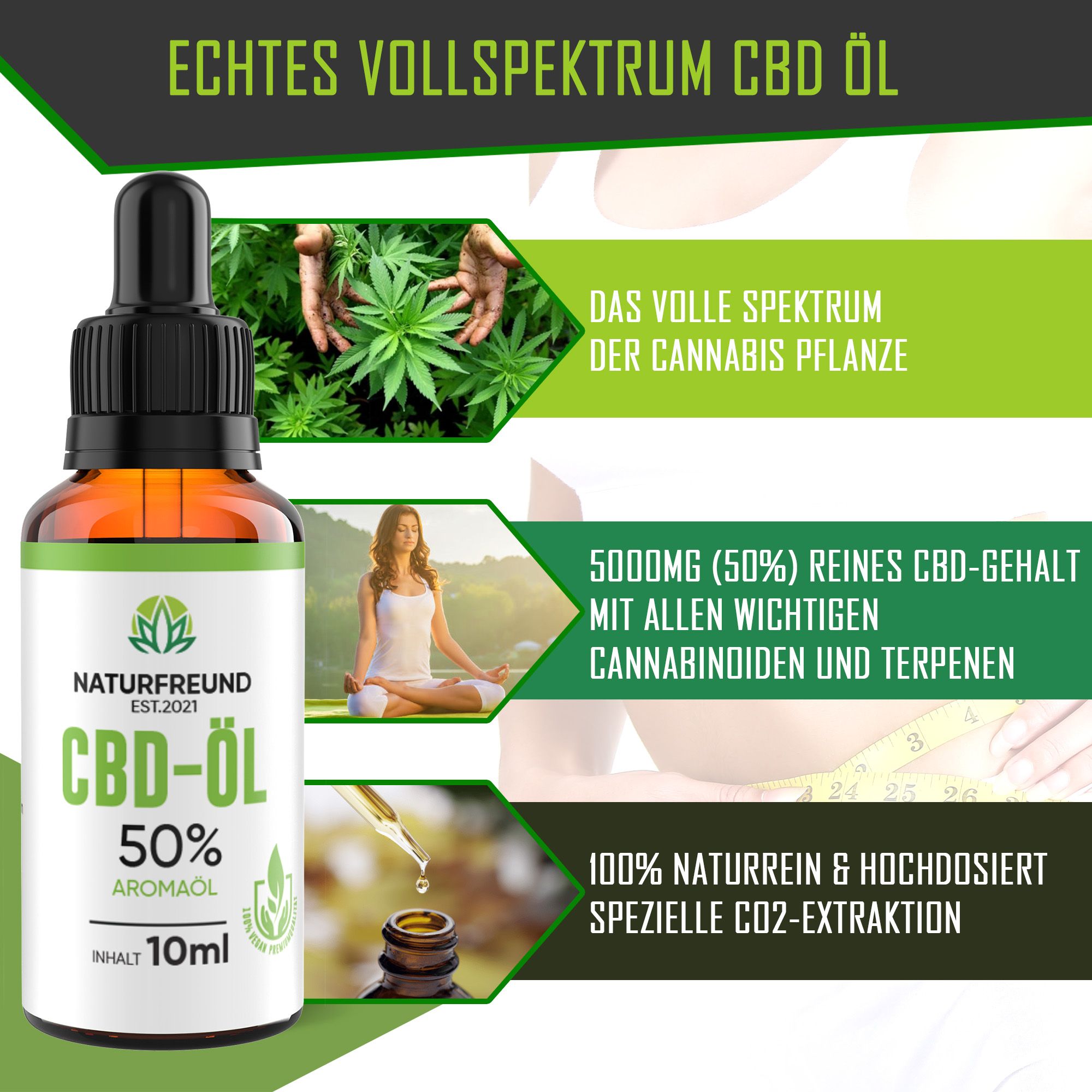 NATURFREUND® Premium CBD Öl 50% VOLLSPEKTRUM Hanföl Cannabisöl CBD Tropfen
