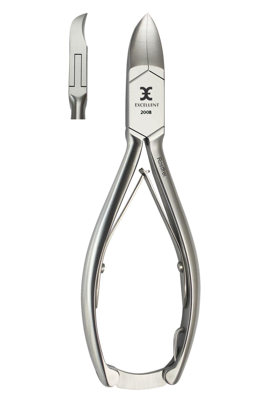 Nagelknipser aus Edelstahl. Marke Excellent, Modell 2008. Mit gebogener Schneide und Griffen. Rostfrei.
