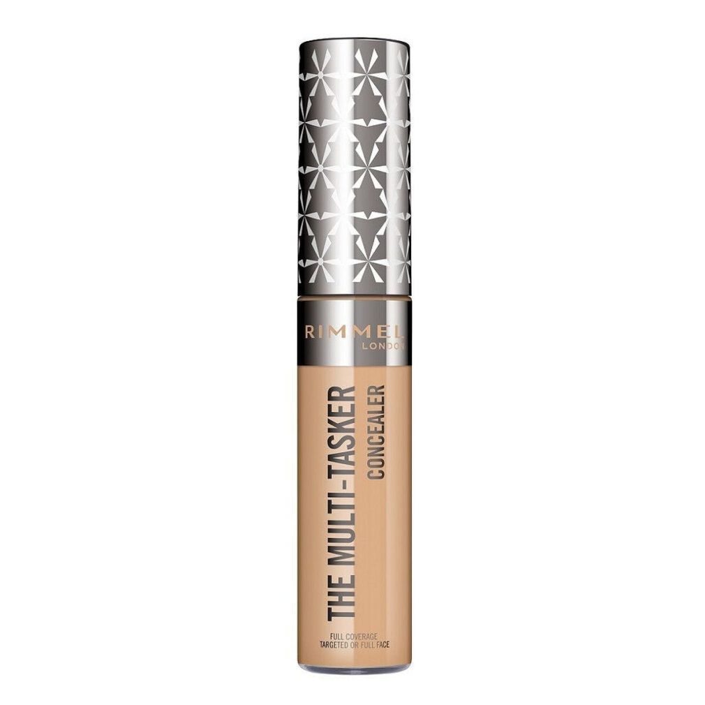 Rimmel London The Multi-Tasker Concealer 050-Sand. Beige Concealer-Tube mit silbernem Deckel.