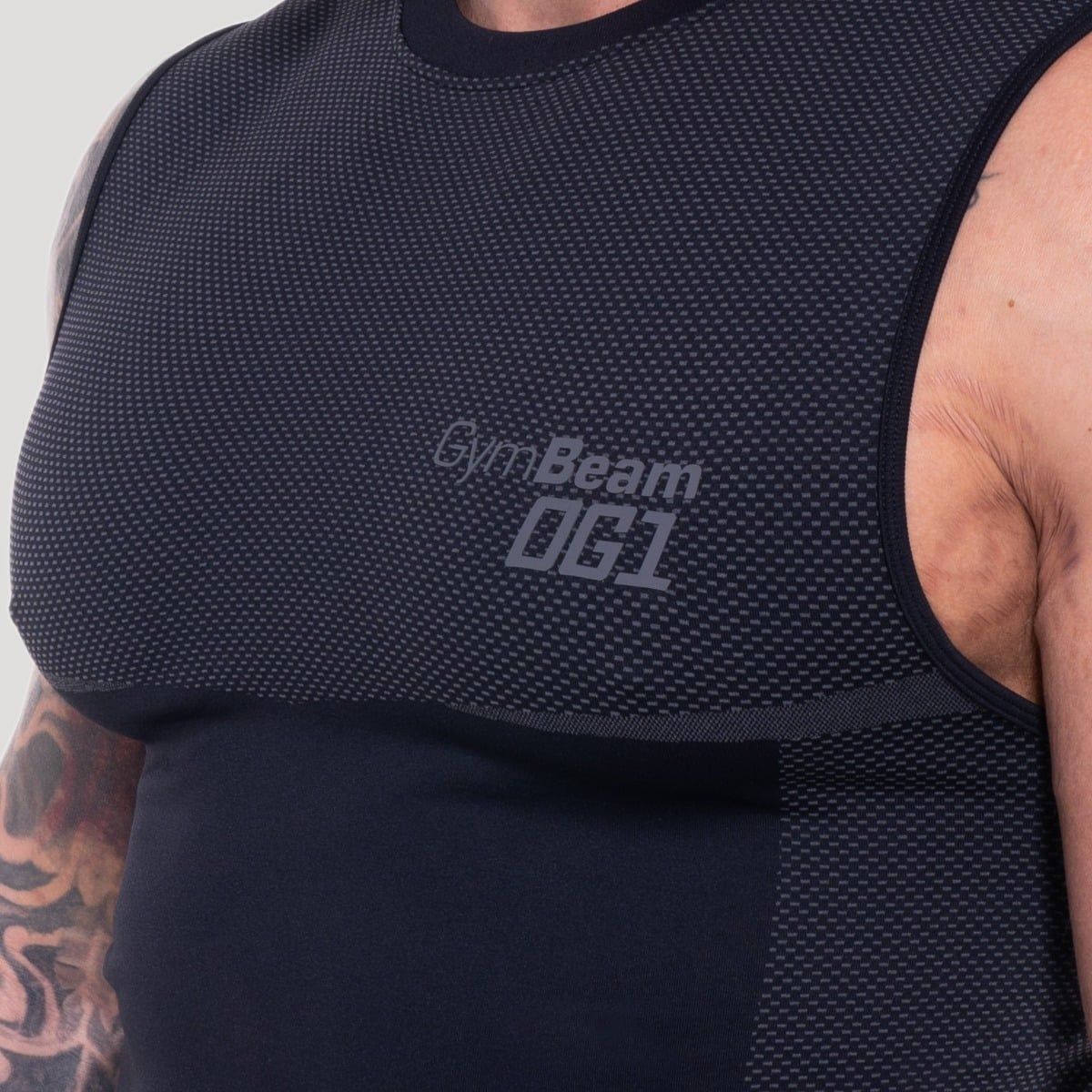 GymBeam Sport-Tanktop Herren nahtlos Slim mit Kontrastmuster OG1 Schwarz/Grau