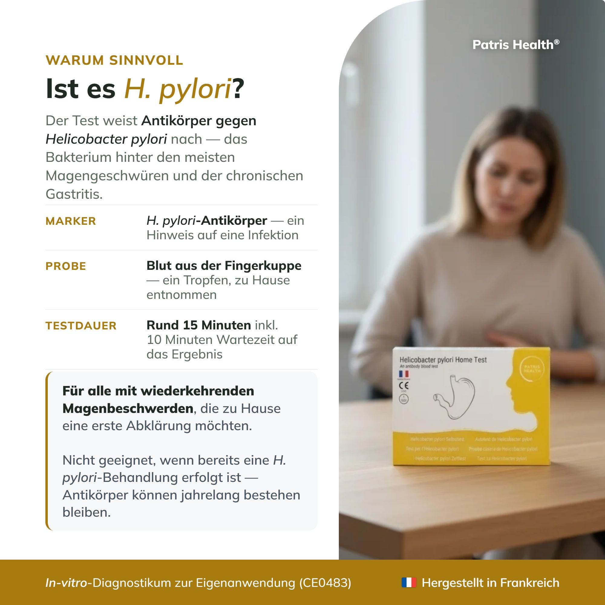 Warum der Helicobacter pylori Schnelltest sinnvoll ist: Marker, Probe, Testdauer, für wen geeignet.