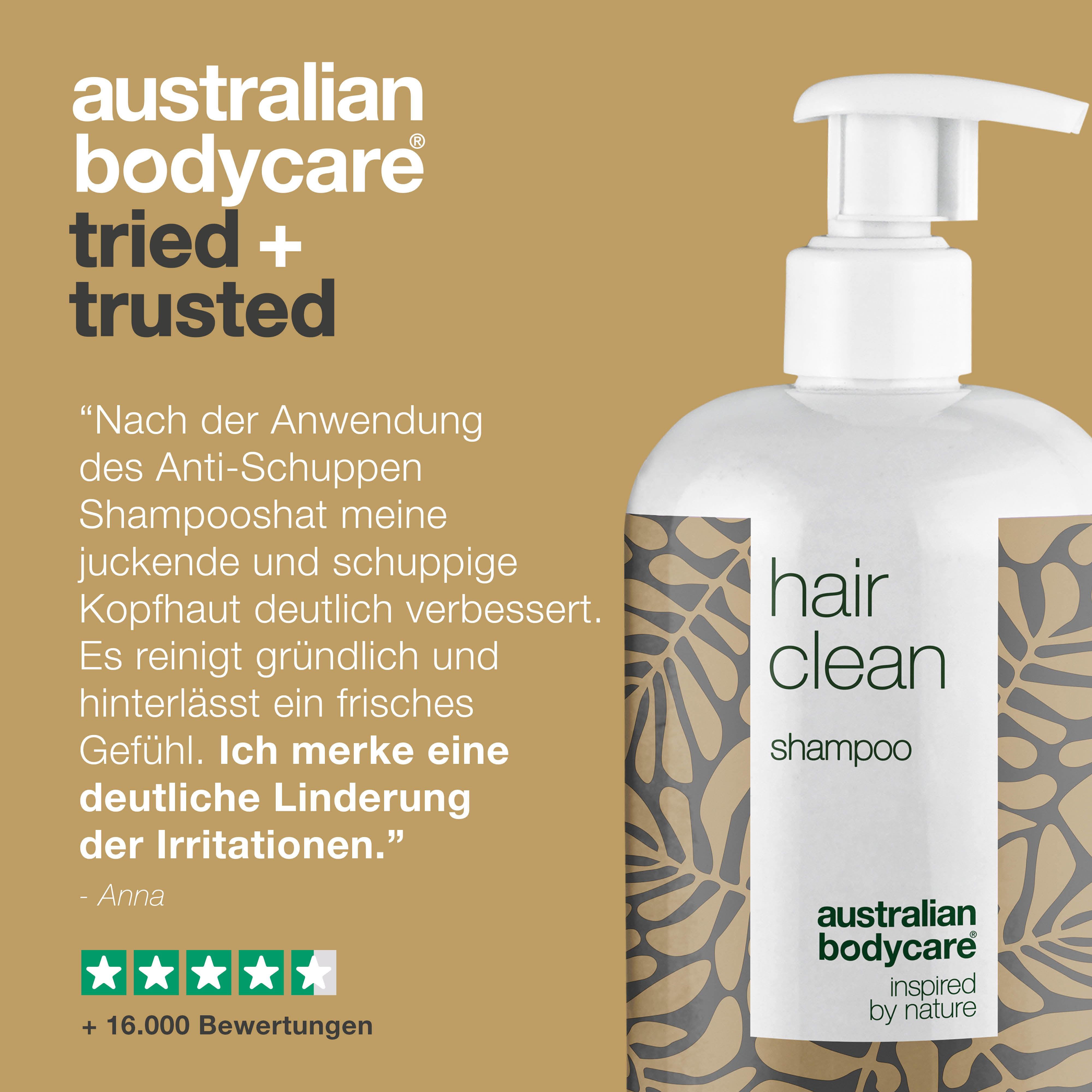 Collage mit Personen, die Produkte verwenden. Logo: Australian Bodycare Skincare seit 1990. 100.000 zufriedene Kunden.